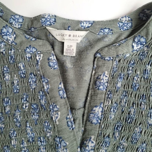 Lucky Brand Small Sage Green Boho Peasant Top Earthy Flowy - Picture 2 of 5